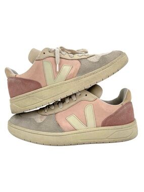 Veja V-10 Multico Nude Colorblock Sneakers Suede Leather Pink Blue Cream Size 8